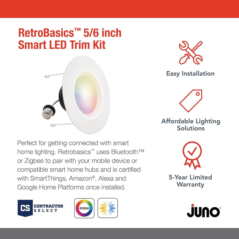LED Retrofit Smart Downlight, Switchable, RGBW, 5- to 6-Inch, Matte White-885 Lumens - Green Lighting Wholesale