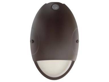 Oval Security Wall Pack - 15W, 120-277V, CCT Selectable, Bronze Photocontrol, -20C Battery Backup