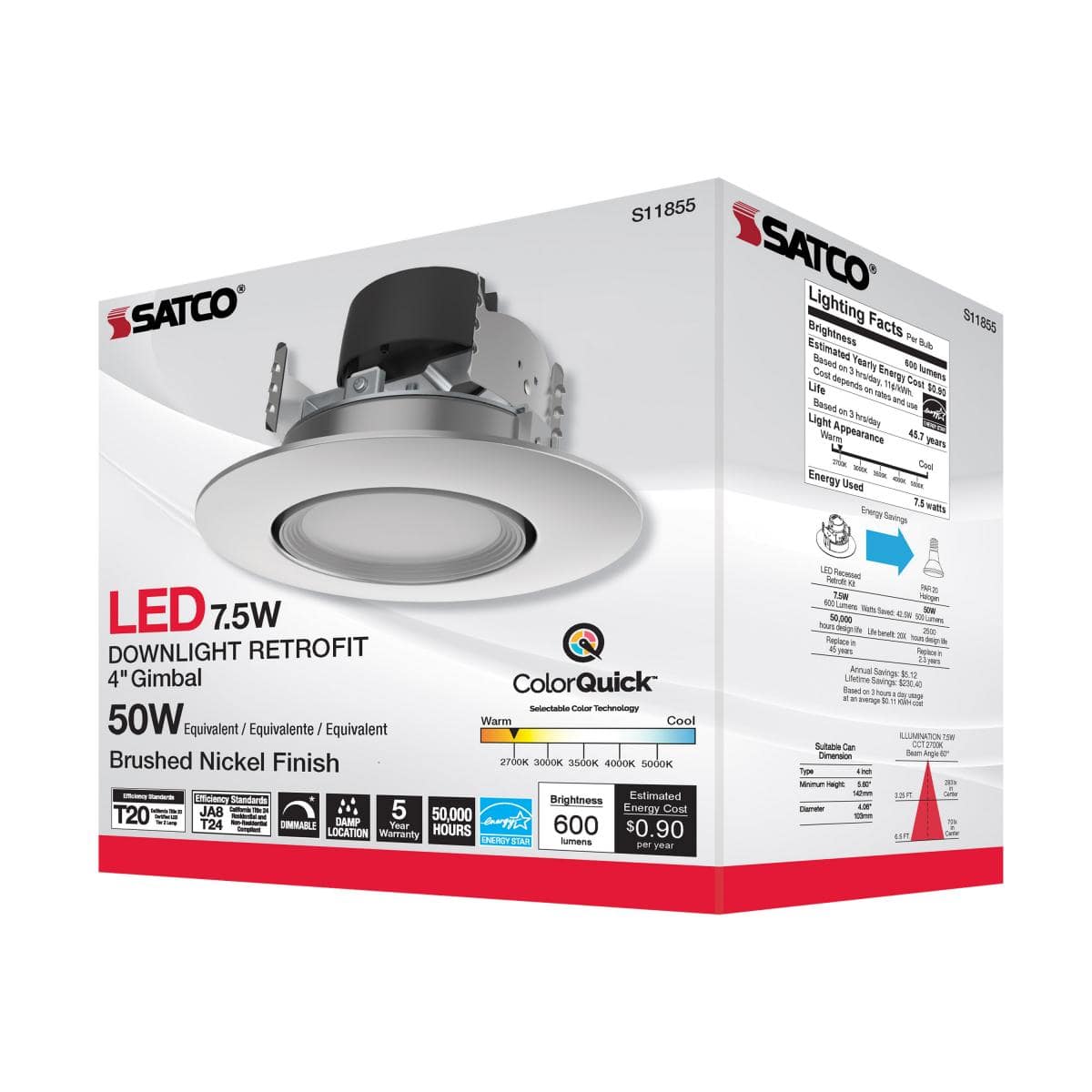 7.5 Watt LED Retrofit Downlight Gimbaled 120 Volt CCT