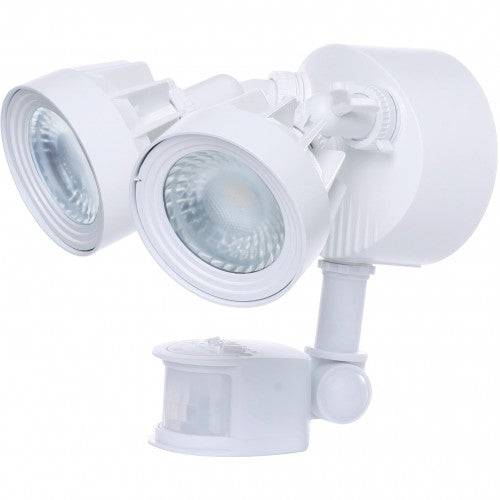 24W LED Dual Head Security Light Fixture - White Finish - Motion Sensor - Green Lighting Wholesale