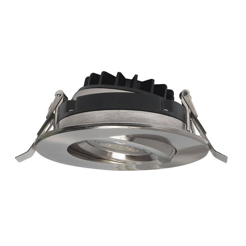 12 watt LED Direct Wire Downlight; Gimbaled; 4 inch; 3000K; 120 volt; Dimmable; Round; Remote Driver; Brushed Nickel - Green Lighting Wholesale