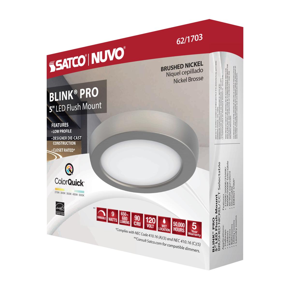 Brushed Nickel 9W; 5in; LED Fixture; CCT Selectable; Round Shape