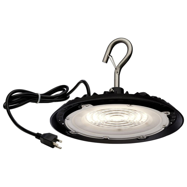 80 Watt; Hi-Pro Shop Light with Plug; 8" Dia.; 5000K; Black Finish; 120 Volt - Green Lighting Wholesale