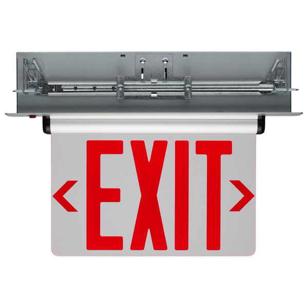 Red (Mirror) Edge Lit LED Exit Sign; 3.14 Watt; Dual Face; 120/277 Volts; Silver Finish - Green Lighting Wholesale, INC