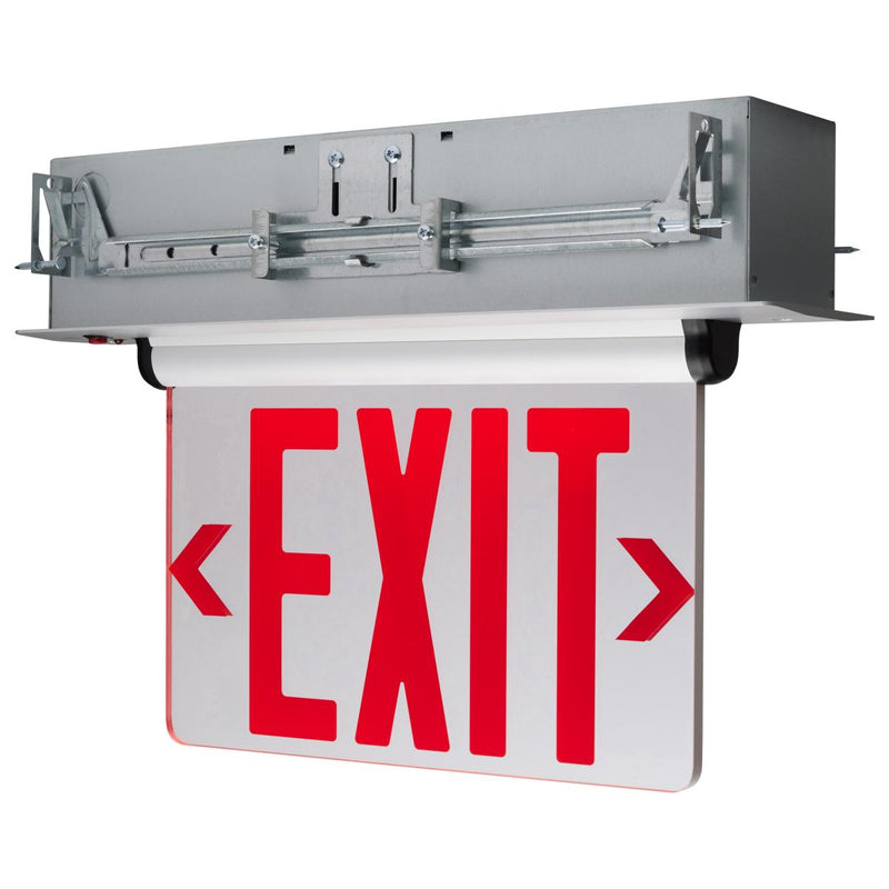 Red (Mirror) Edge Lit LED Exit Sign; 3.14 Watt; Dual Face; 120/277 Volts; Silver Finish - Green Lighting Wholesale, INC