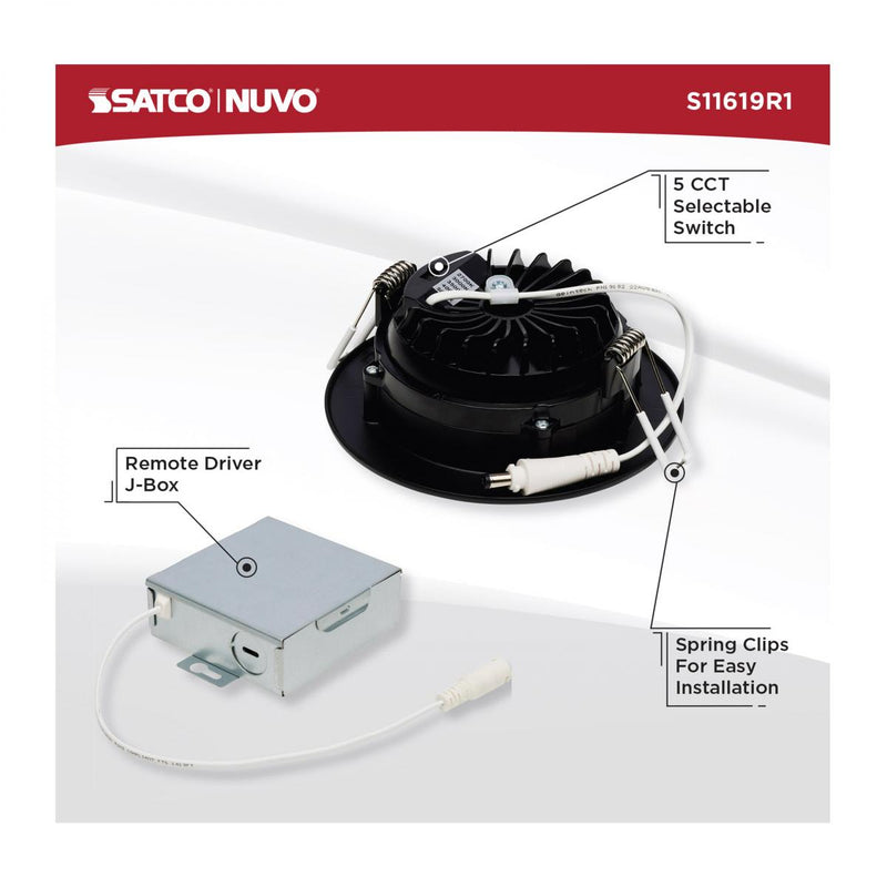 Black 12 Watt LED Direct Wire Downlight; Gimbaled; 4 Inch; CCT Selectable - Green Lighting Wholesale, INC