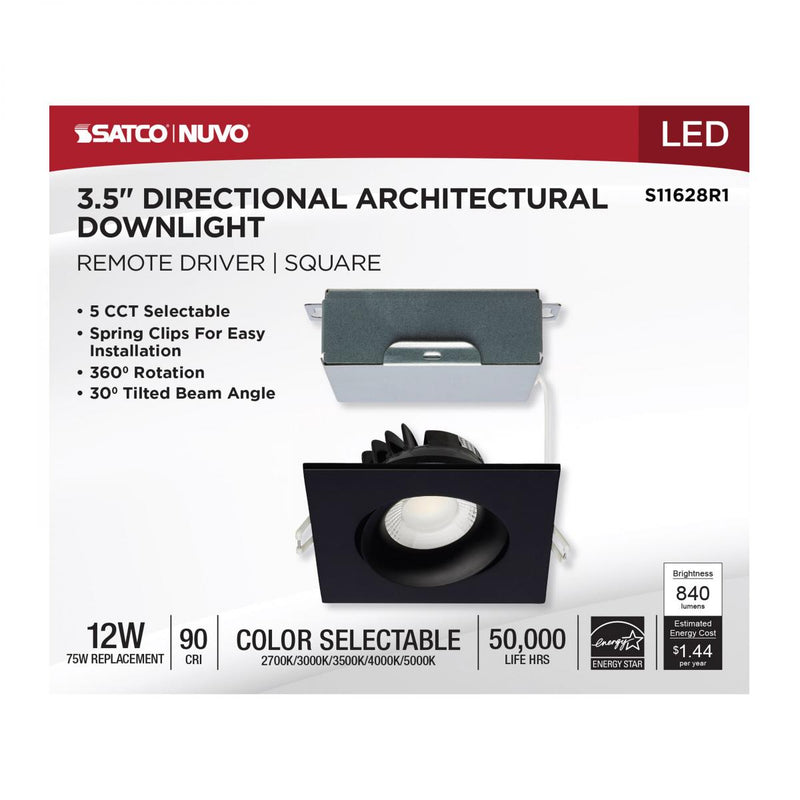 Black 12 Watt LED Direct Wire Downlight; Gimbaled; 3.5 Inch; CCT Selectable - Green Lighting Wholesale, INC