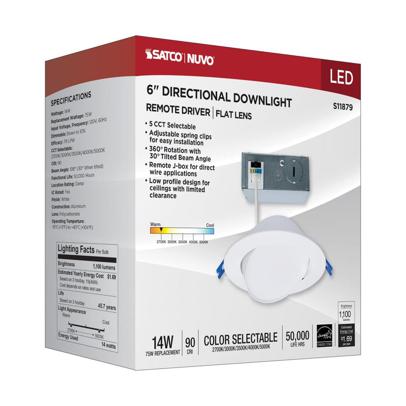 14 Watt; 6"; Directional Low-Profile Downlight; CCT Selectable; 120 Volt; White Finish - Green Lighting Wholesale, INC