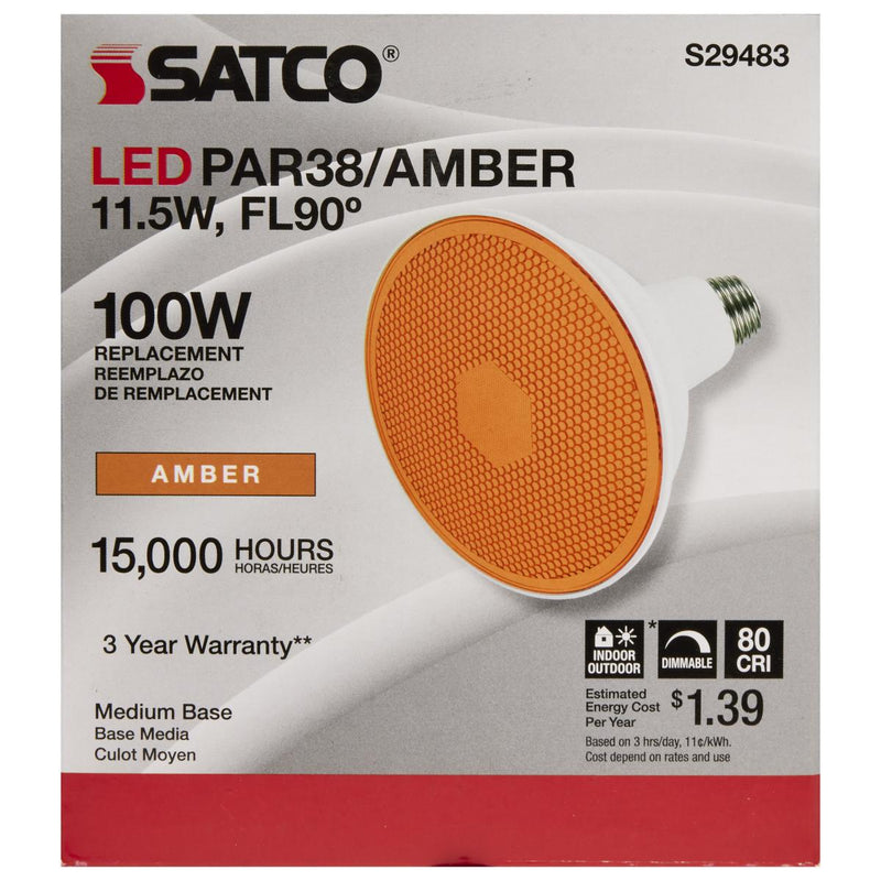 11.5 Watt PAR38 LED; Amber; 90 degree Beam Angle; Medium base; 120 Volt - Green Lighting Wholesale