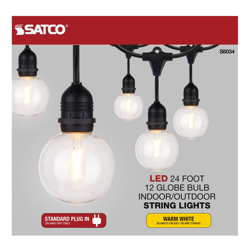 24Ft; LED String Light; Includes 12-G25 bulbs; 2200K; 120 Volts - Green Lighting Wholesale