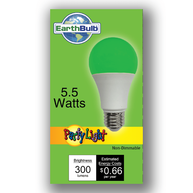 5.5 Watt Green LED A19- 300 Lumens, Non-dim - Green Lighting Wholesale