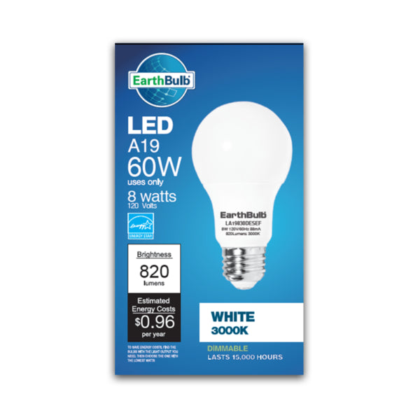 LED 8 Watt 820LM 3000K A19 Bulb