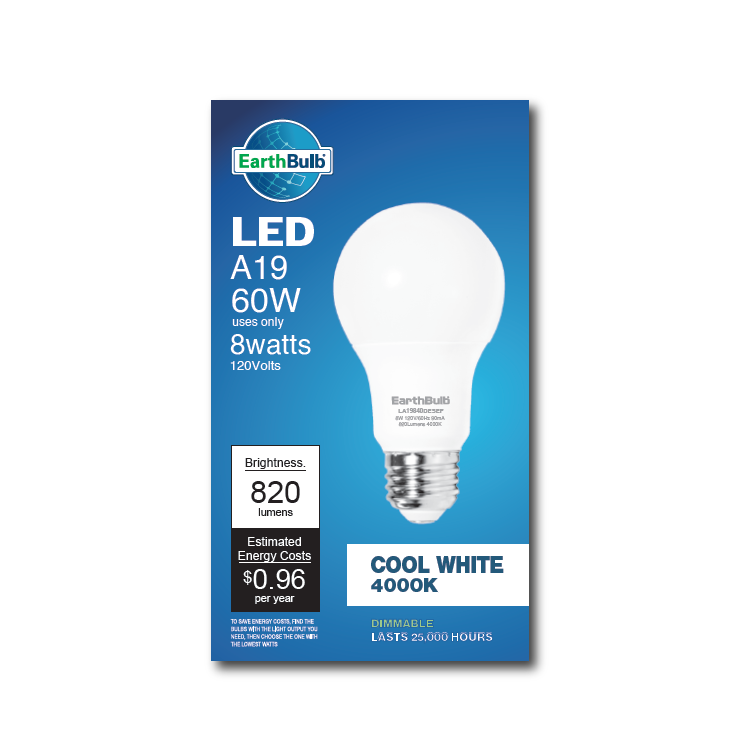 LED 8 Watt 820LM 4000K A19 Bulb