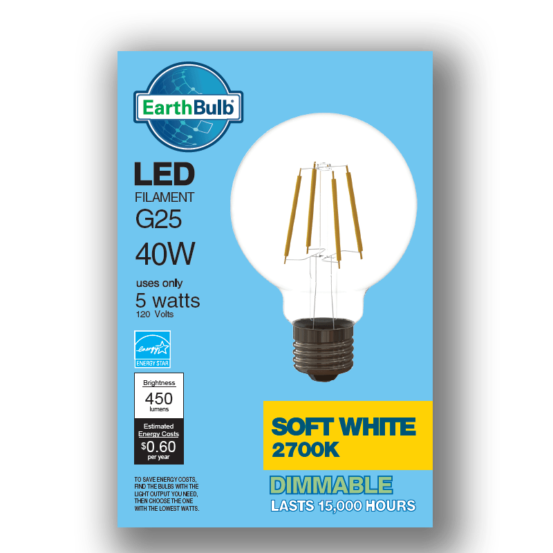 LED Filament G25 450 Lumen 5 Watt 2700K G25 Filament LED – Clear Finish