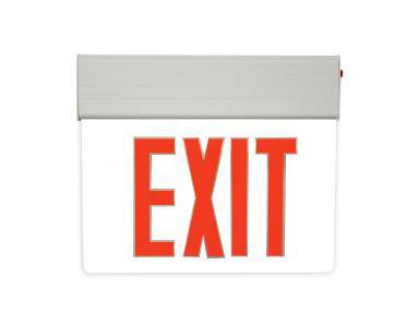 LED Edgelit Exit Sign 120V-277V Red Letters - Battery Backup