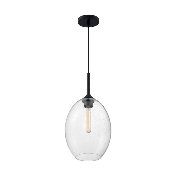 Aria - 1 Light Pendant with Seeded Glass - Matte Black Finish - Green Lighting Wholesale, INC