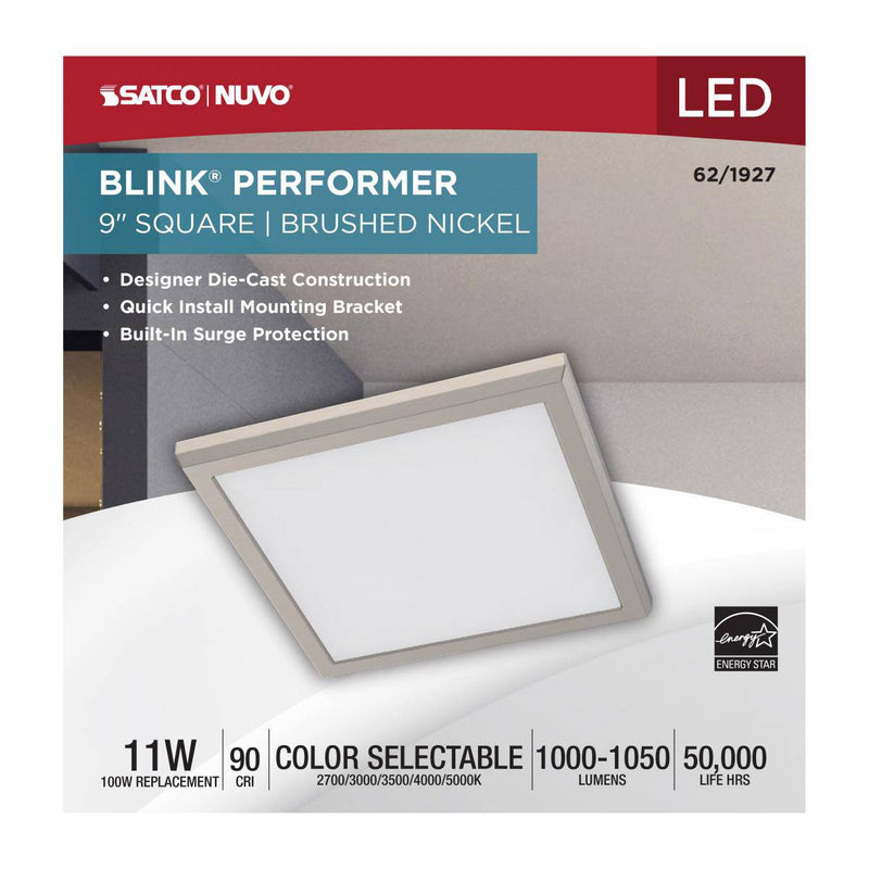 11 Watt LED; 9 Inch Square Fixture; Brushed Nickel Finish; 5 CCT Selectable - Green Lighting Wholesale, INC