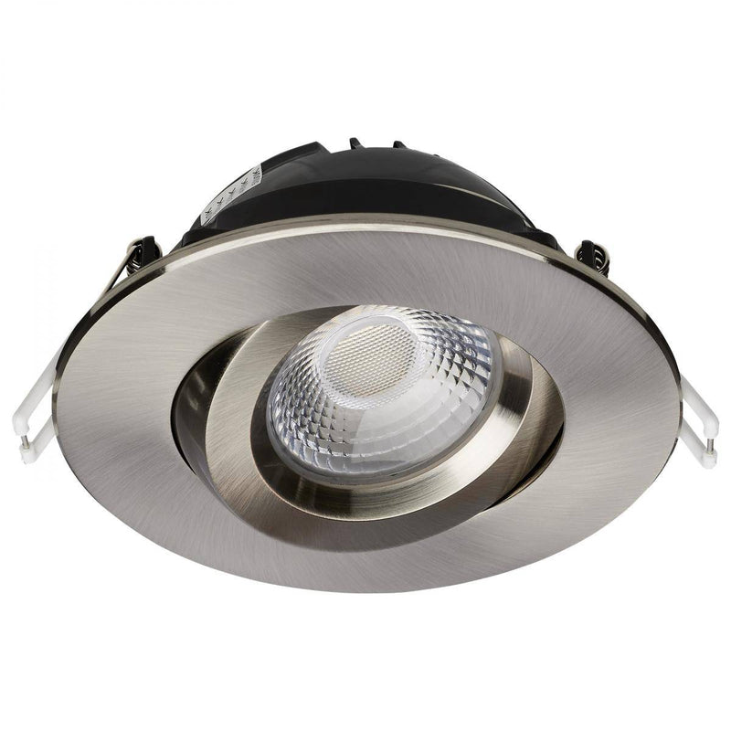 12 Watt LED Direct Wire Downlight; Gimbaled; 4 Inch; CCT Selectable; Round; Remote Driver; Brushed Nickel Finish; 850 Lumens - Green Lighting Wholesale, INC