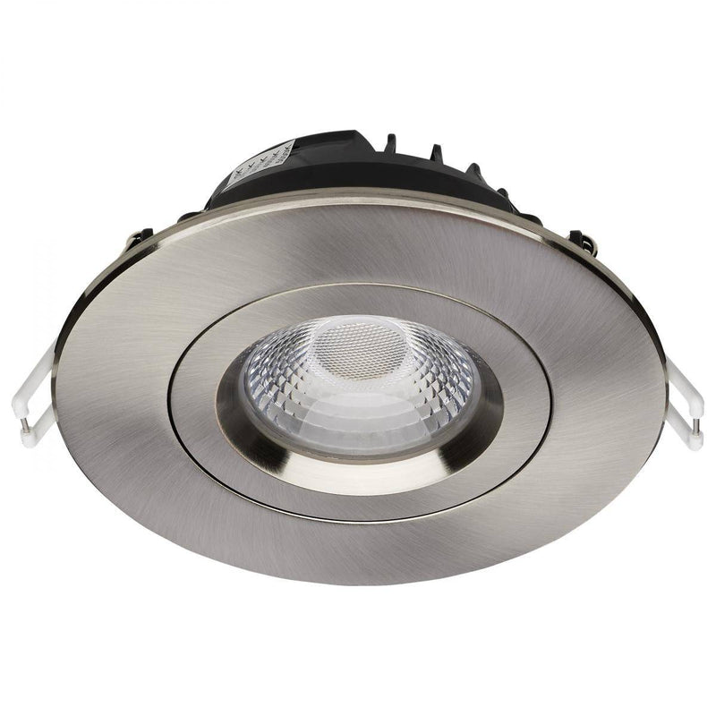 12 Watt LED Direct Wire Downlight; Gimbaled; 4 Inch; CCT Selectable; Round; Remote Driver; Brushed Nickel Finish; 850 Lumens - Green Lighting Wholesale, INC