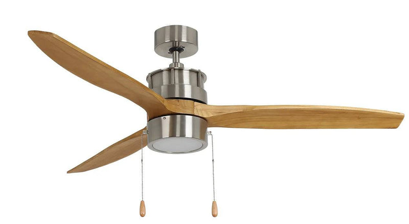 Torque 52" 3 Blade Indoor LED Ceiling Fan in Brushed Nickel / Natural Maple - Green Lighting Wholesale, INC