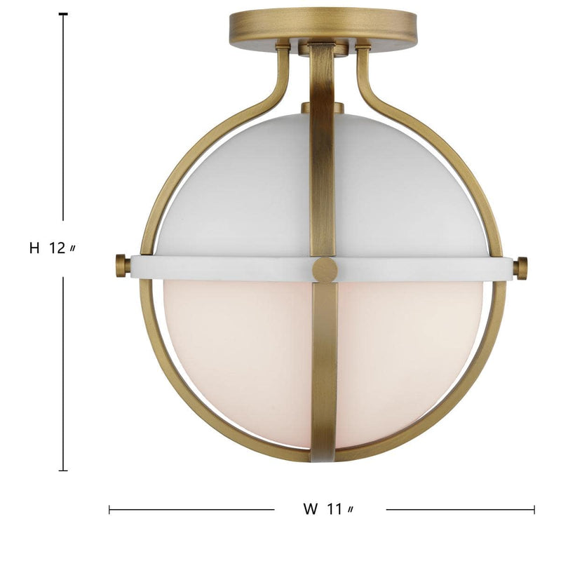 Lincoln; 1 Light Semi Flush Mount; Medium Base; Matte White Finish; White Opal Glass - Green Lighting Wholesale, INC