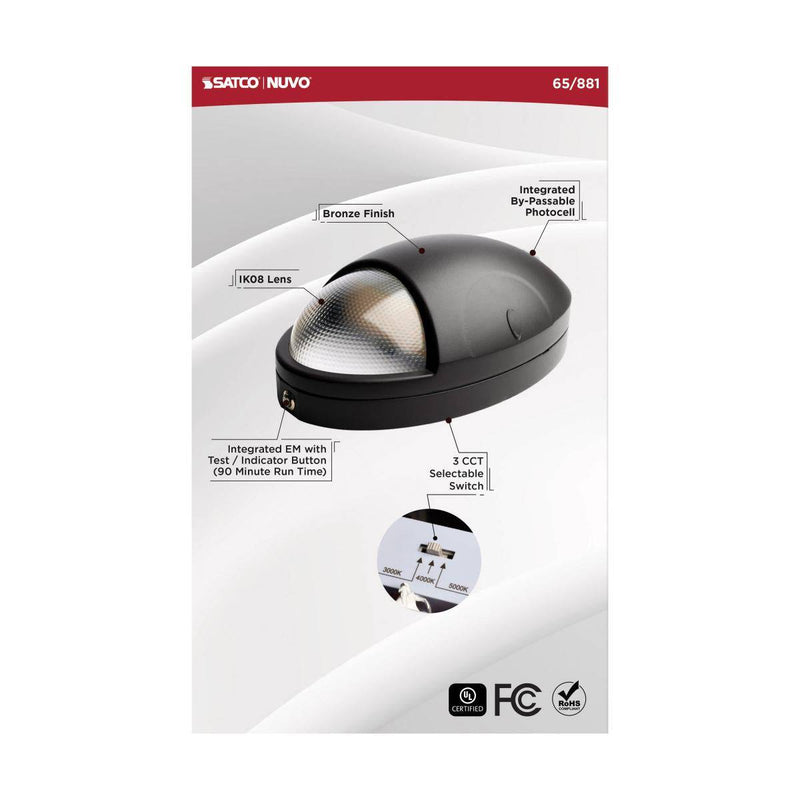 Oval Small Emergency Wall Pack; LED; CCT Selectable; Photocell; Black Finish - Green Lighting Wholesale
