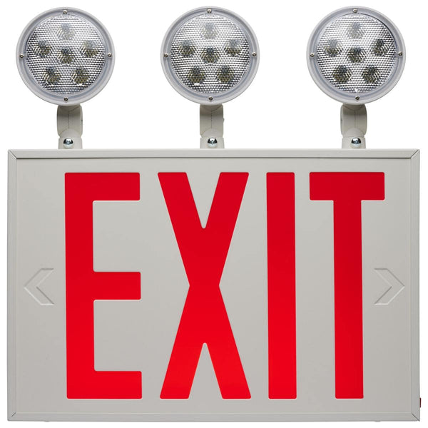 NYC Combination Red Exit Sign/Emergency Light, 90min Ni-Cad backup, 120/277V, Tri Head, Single/Dual Face, Universal Mounting - Green Lighting Wholesale