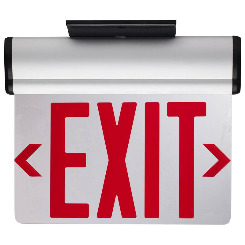 Red (Mirror) Edge Lit LED Exit Sign, 90min Ni-Cad backup, 120/277V, Dual Face, Top/Back/End Mount - Green Lighting Wholesale, INC