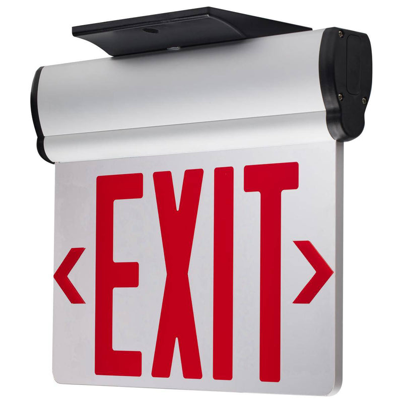 Red (Mirror) Edge Lit LED Exit Sign, 90min Ni-Cad backup, 120/277V, Dual Face, Top/Back/End Mount - Green Lighting Wholesale, INC