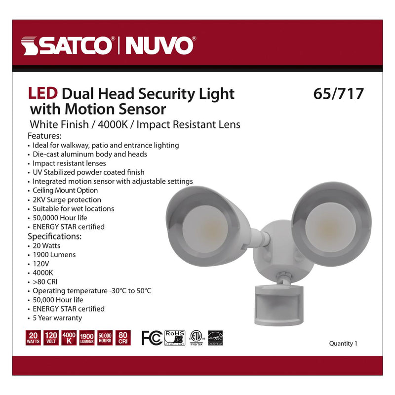 White LED Security Light; Dual Head; Motion Sensor Included - Green Lighting Wholesale, INC