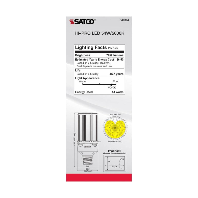 54 Watt LED HID Replacement; 5000K; Extended Mogul base; Type B Ballast Bypass; Economy Hi-Pro - Green Lighting Wholesale
