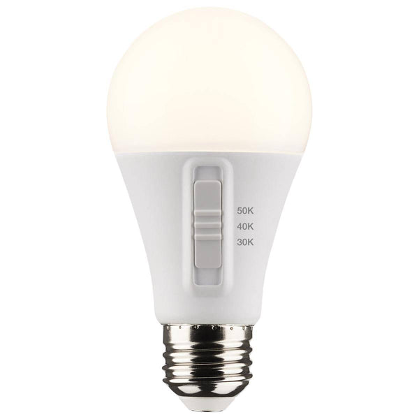 14 Watt LED A19; CCT Selectable; White Finish; 90 CRI - Green Lighting Wholesale, INC