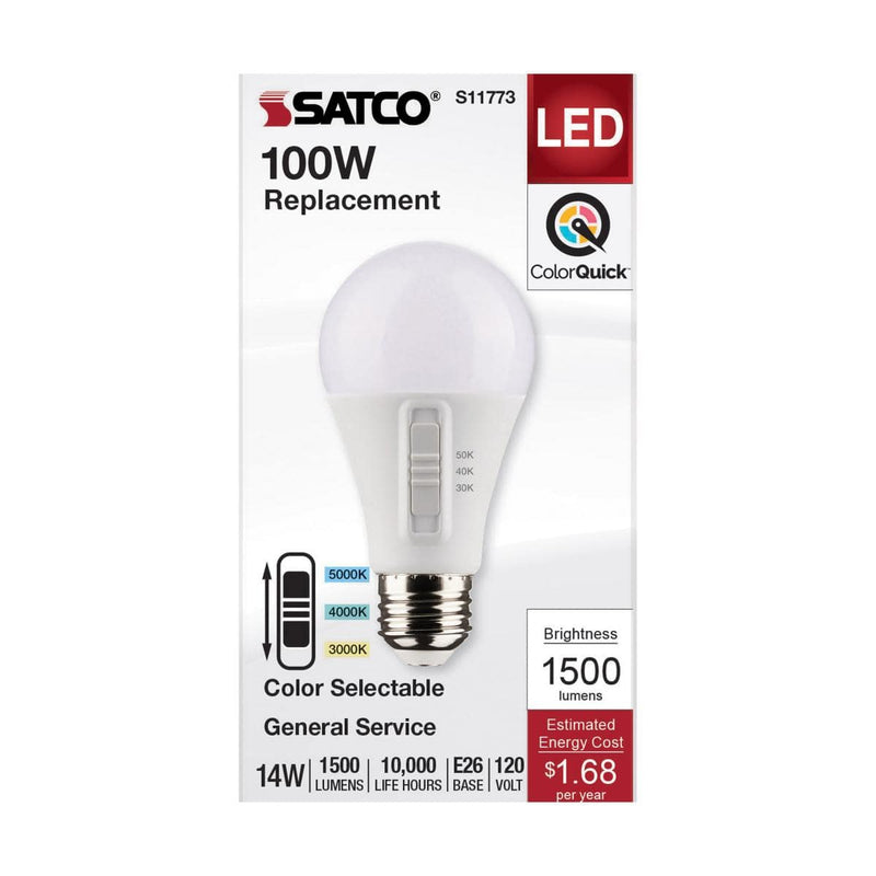 14 Watt LED A19; CCT Selectable; White Finish; 90 CRI - Green Lighting Wholesale, INC