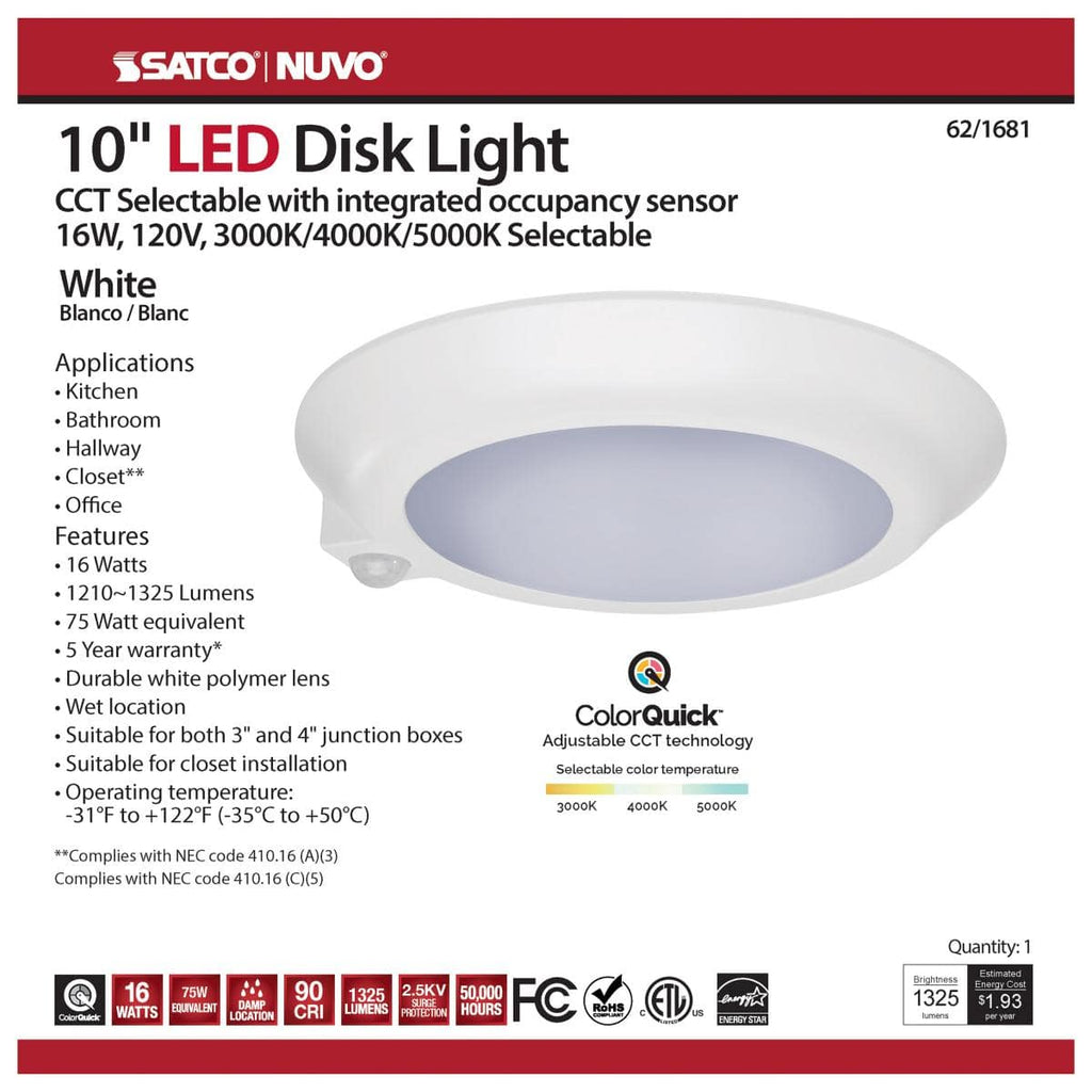 10 in.; LED Disk Light; CCT Selectable 3K/4K/5K