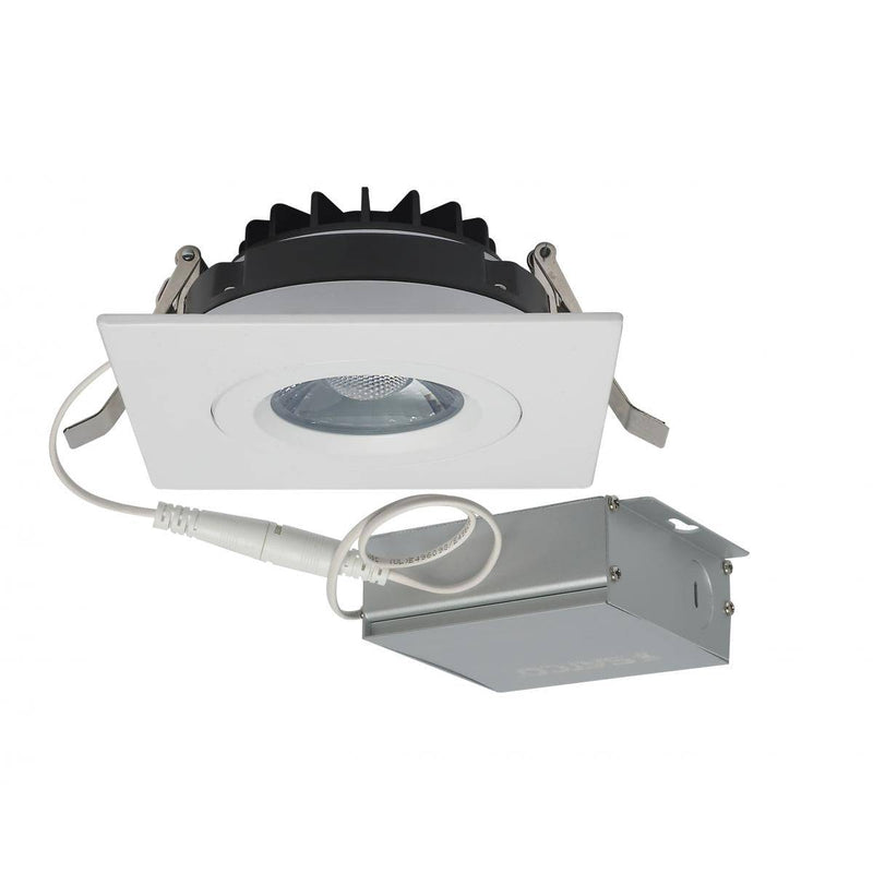 12 watt LED Direct Wire Downlight; Gimbaled; 4 inch; 3000K; 120 volt; Dimmable; Square; Remote Driver; White - Green Lighting Wholesale