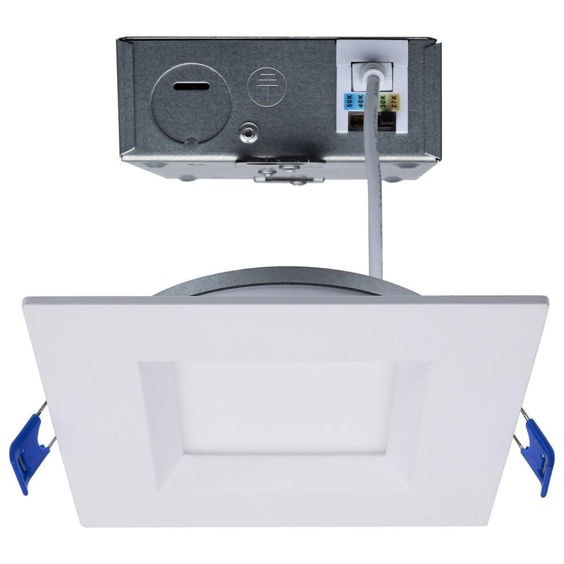 12 Watt LED Low Profile Regress Baffle Downlight; 4 Inch; Remote Driver; CCT Selectable; Square Shape; White Finish; 120 Volt - Green Lighting Wholesale