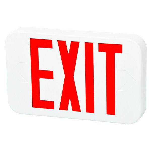 Led Exit Sign Red Letters White Housing Battery Back Up - Green Lighting Wholesale