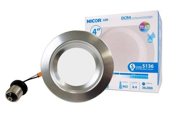 4 in. LED Recessed Downlight Retrofit Light Fixture in Nickel, 2700K - Green Lighting Wholesale