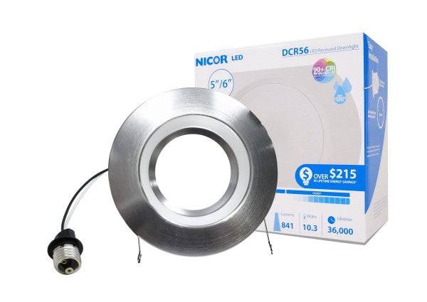 5/6 in. 800 Lumen LED Recessed Downlight Retrofit Light Fixture in Nickel, 4000K - Green Lighting Wholesale
