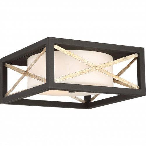 Boxer Flush Mount Fixture in Matte Black  w/ Satin White Glass - Green Lighting Wholesale