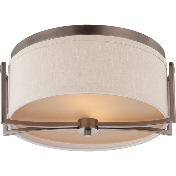 Gemini - 2 Light Flush Dome Fixture with Khaki Fabric Shade - Green Lighting Wholesale