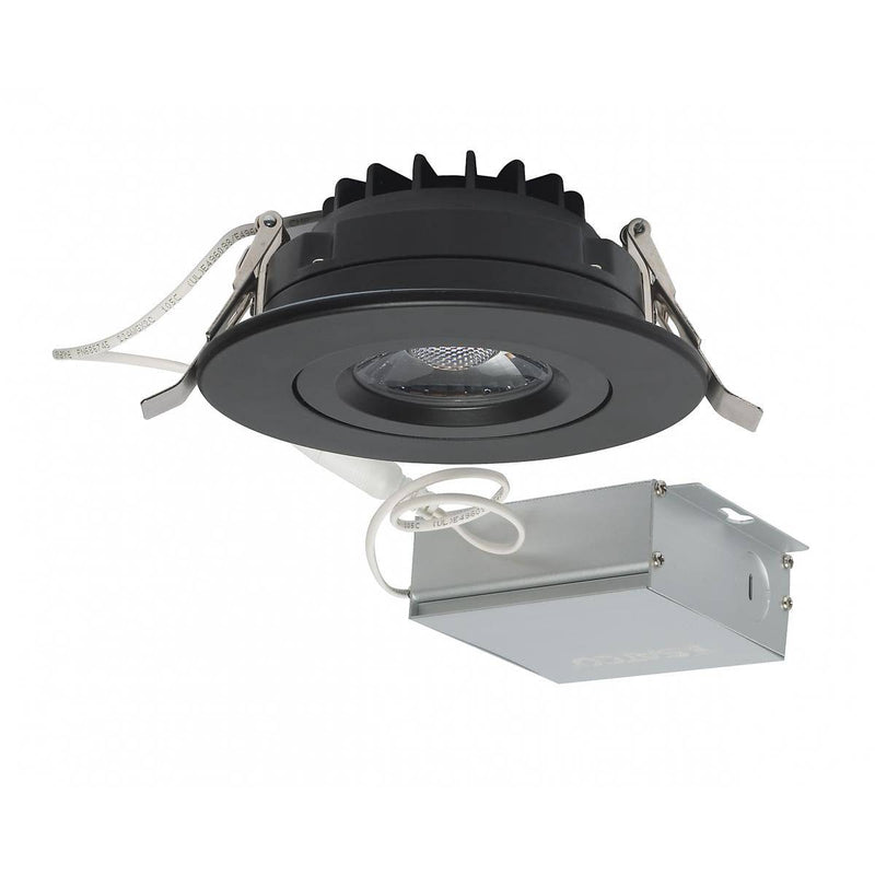 12 Watt LED Direct Wire Downlight; Gimbaled; 4 inch; 3000K; 120 volt; Dimmable; Round; Remote Driver; Black - Green Lighting Wholesale