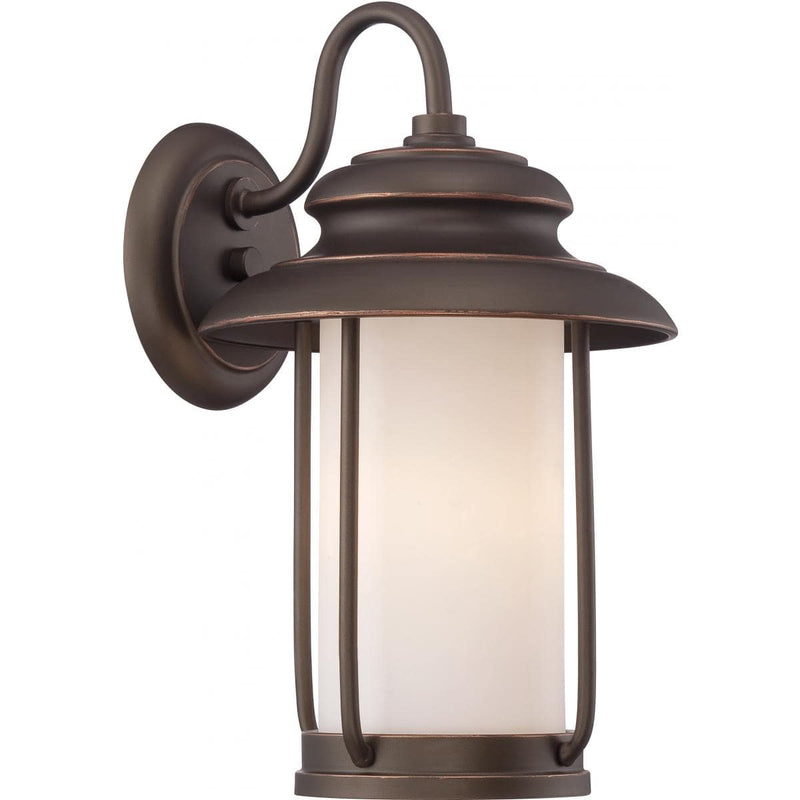 Bethany - LED Small Wall Lantern with Satin White Glass - Mahogany Bronze Finish - Green Lighting Wholesale