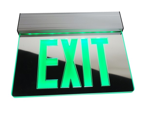 LED Emergency Exit Sign, Mirrored with Green Lettering