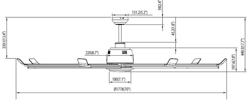7-Blade, 70” Sweep, Wet Listed, White housing - Green Lighting Wholesale