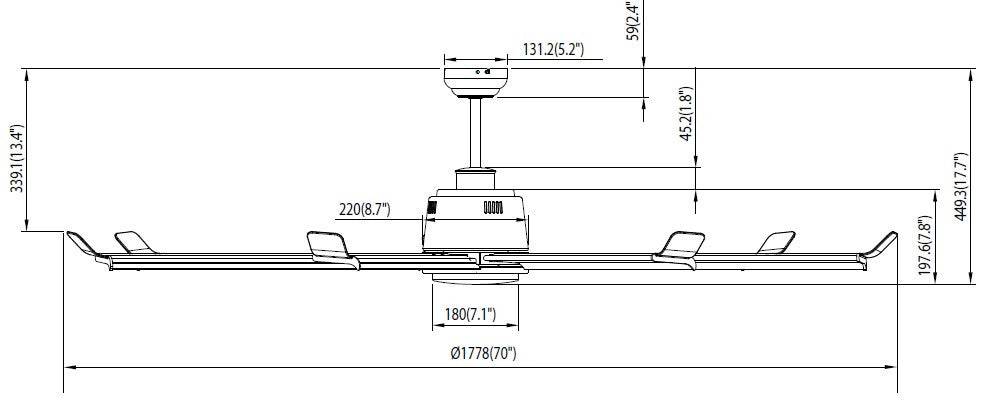 7-Blade, 70” Ceiling Fan, Brushed Pewter Wet Listed