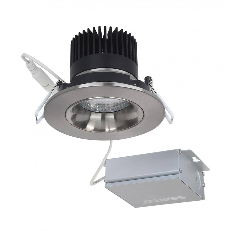 12 watt LED Direct Wire Downlight; Gimbaled; 3.5 inch; 3000K; 120 volt; Dimmable; Round; Remote Driver; Brushed Nickel - Green Lighting Wholesale