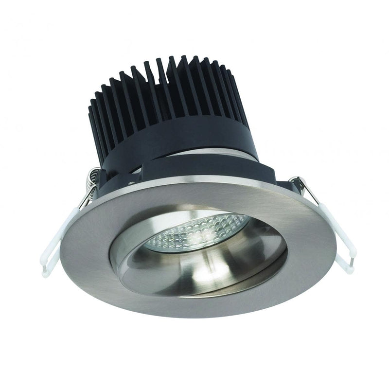 12 watt LED Direct Wire Downlight; Gimbaled; 3.5 inch; 3000K; 120 volt; Dimmable; Round; Remote Driver; Brushed Nickel - Green Lighting Wholesale