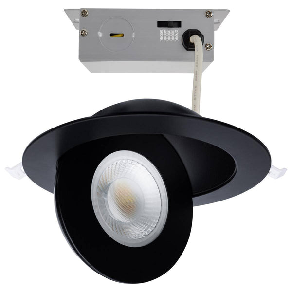 15 Watt; CCT Selectable; LED Direct Wire Downlight; Gimbaled; 6 Inch Round; Remote Driver; Black - Green Lighting Wholesale