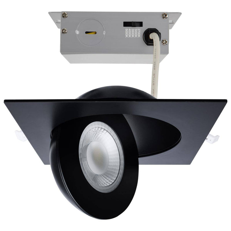 15 Watt; CCT Selectable; LED Direct Wire Downlight; Gimbaled; 6 Inch Square; Remote Driver; Black - Green Lighting Wholesale